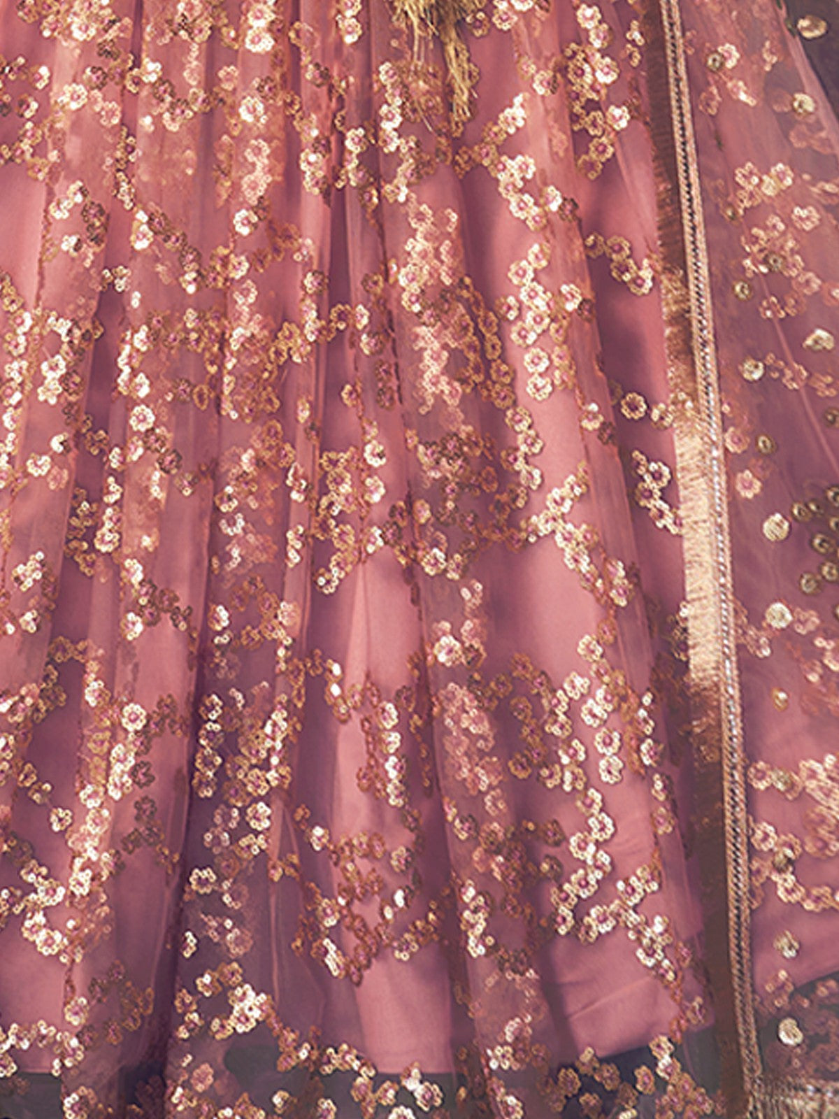 Odette Peach Embellished Soft Net Semi Stitched Lehenga With Blouse For Women