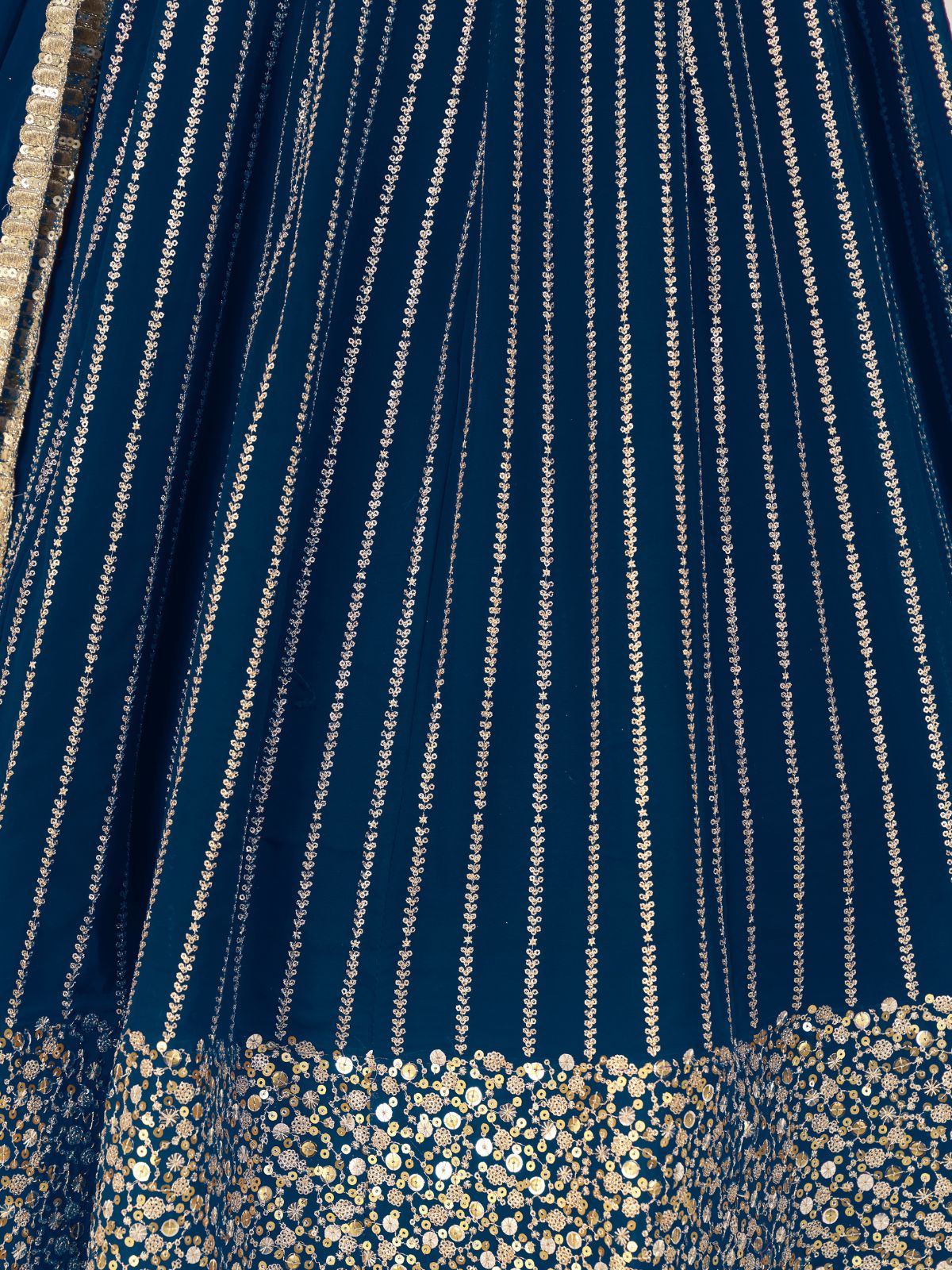 Odette Blue Georgette Embellished Semi Stitched Lehenga With Unstitched Blouse For Women