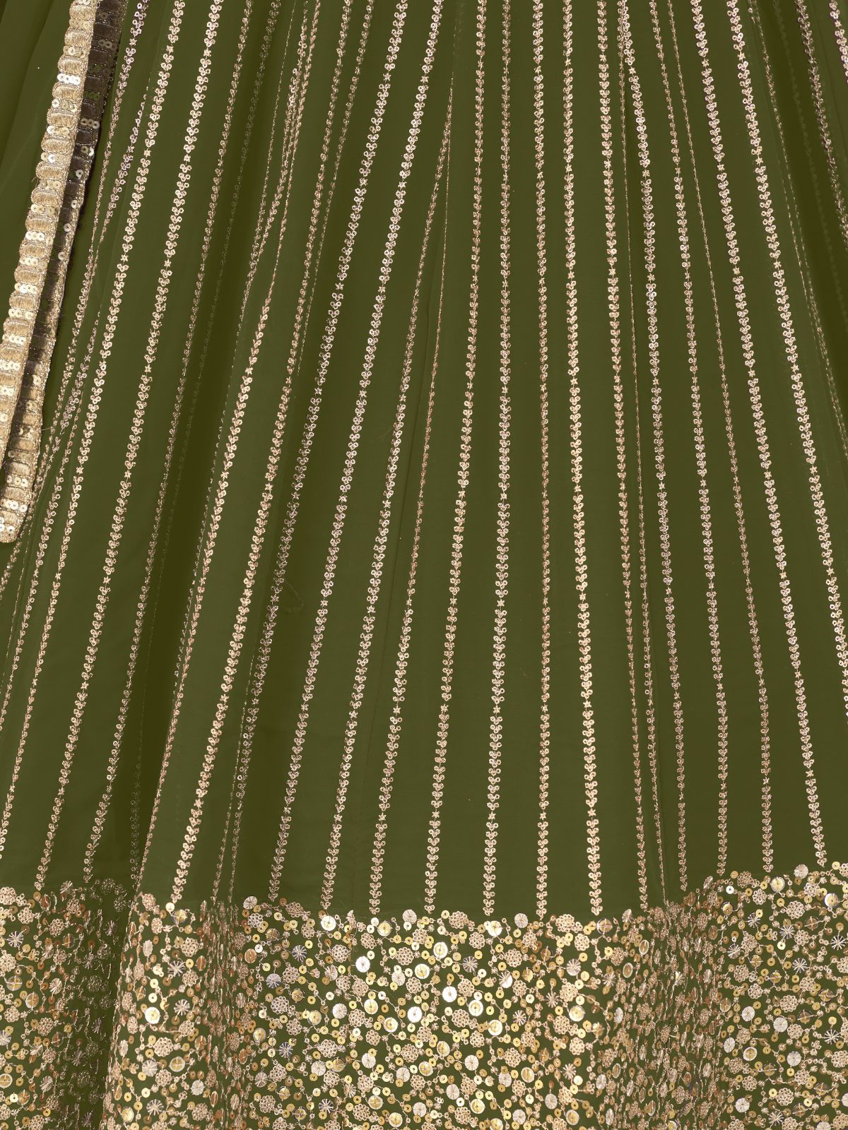 Odette Olive Georgette Embellished Semi Stiched Lehenga With Unstitched Blouse For Women