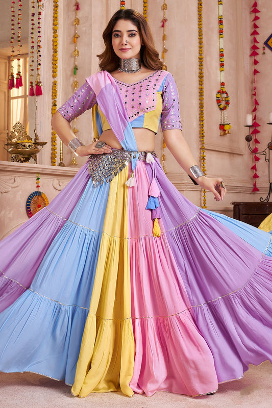 Multii Colored Viscose Frill and Flared Printed Chaniya Choli