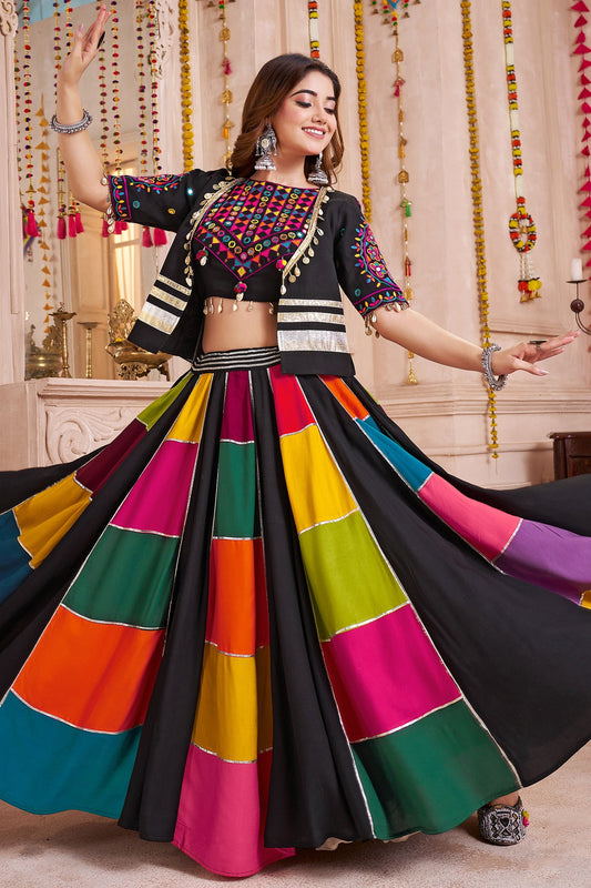 Multii Colored Viscose Patch Worked Chaniya Choli with Jacket