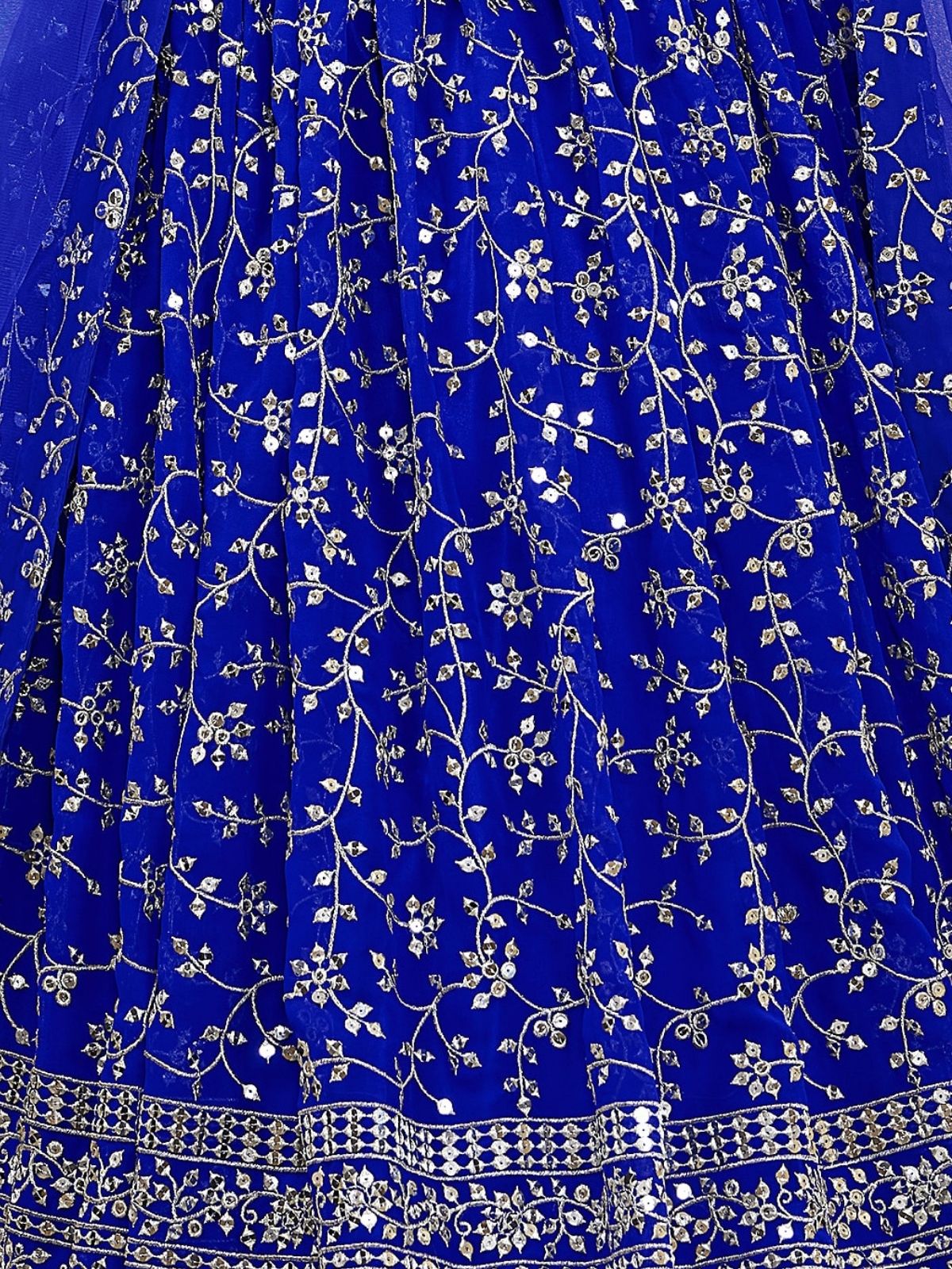 Odette Blue Georgette Embroidered Semi-Stitched Lehenga For Women