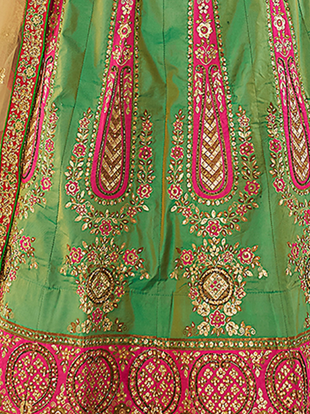 Odette Green Embroidered Art Silk Semi Stitched Lehenga With Blouse For Women