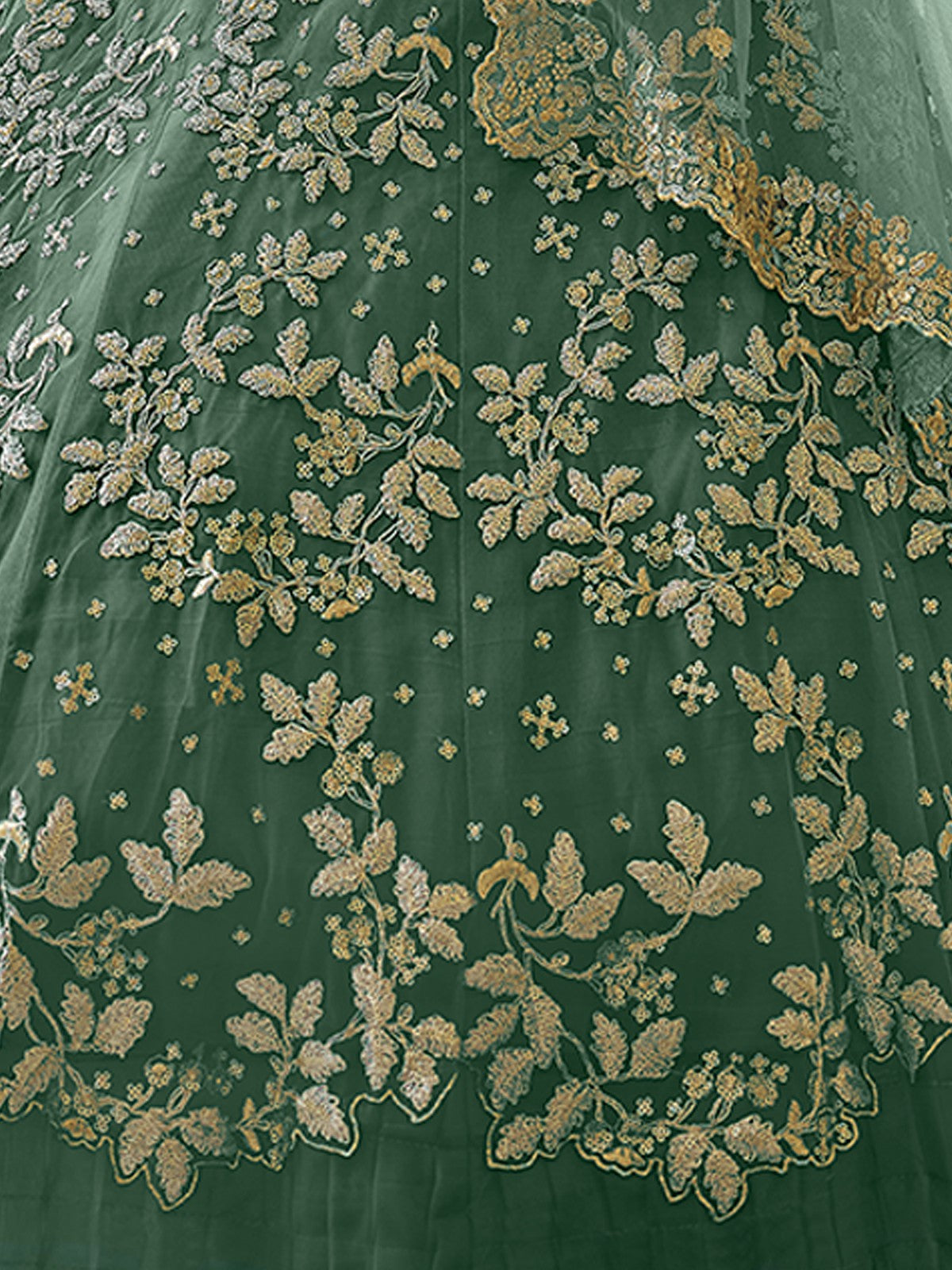 Odette Green Embroidered Soft Net Semi Stitched Lehenga With Blouse For Women