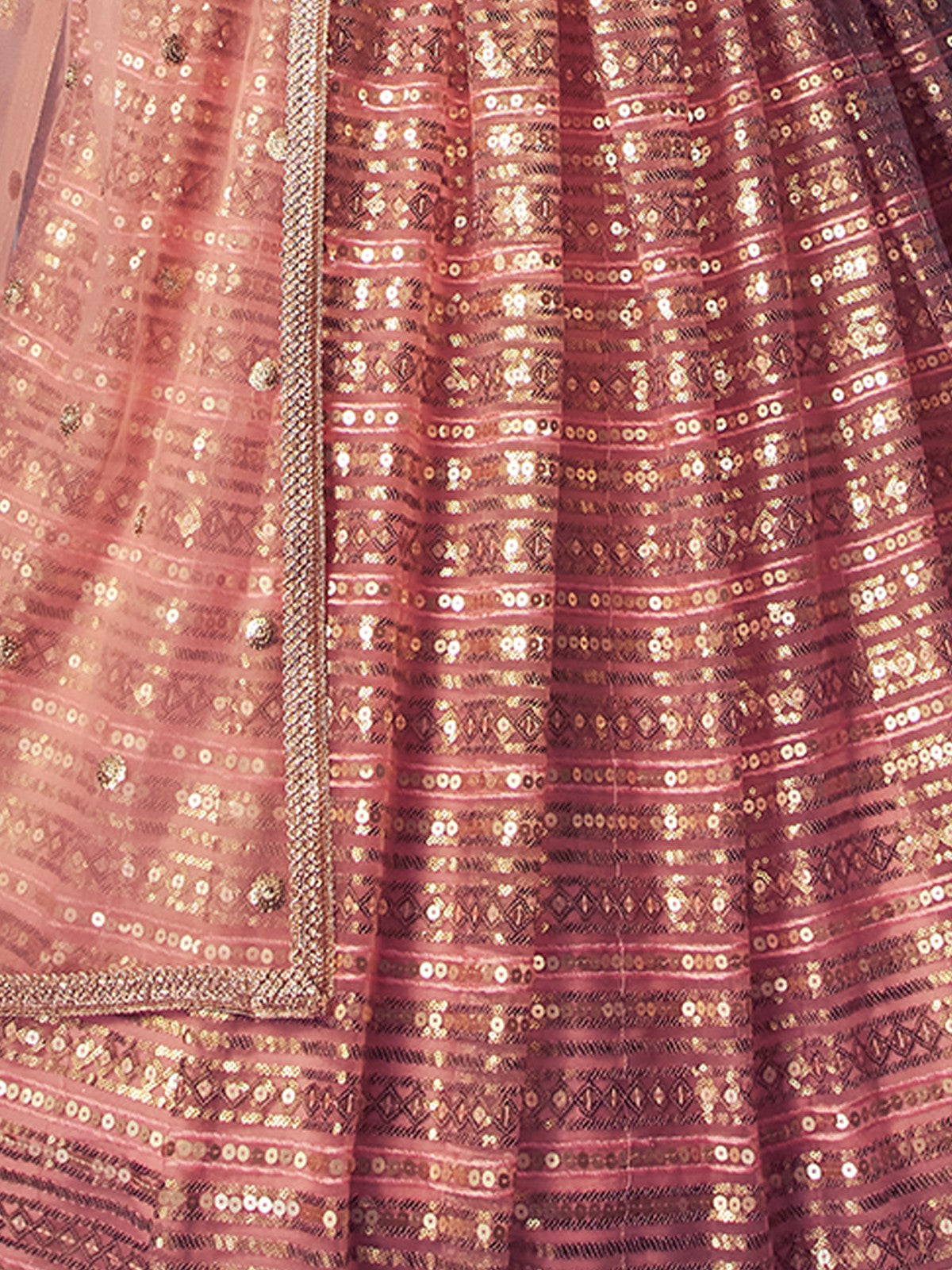 Odette Peach Embellished Soft Net Semi Stitched Lehenga With Blouse For Women