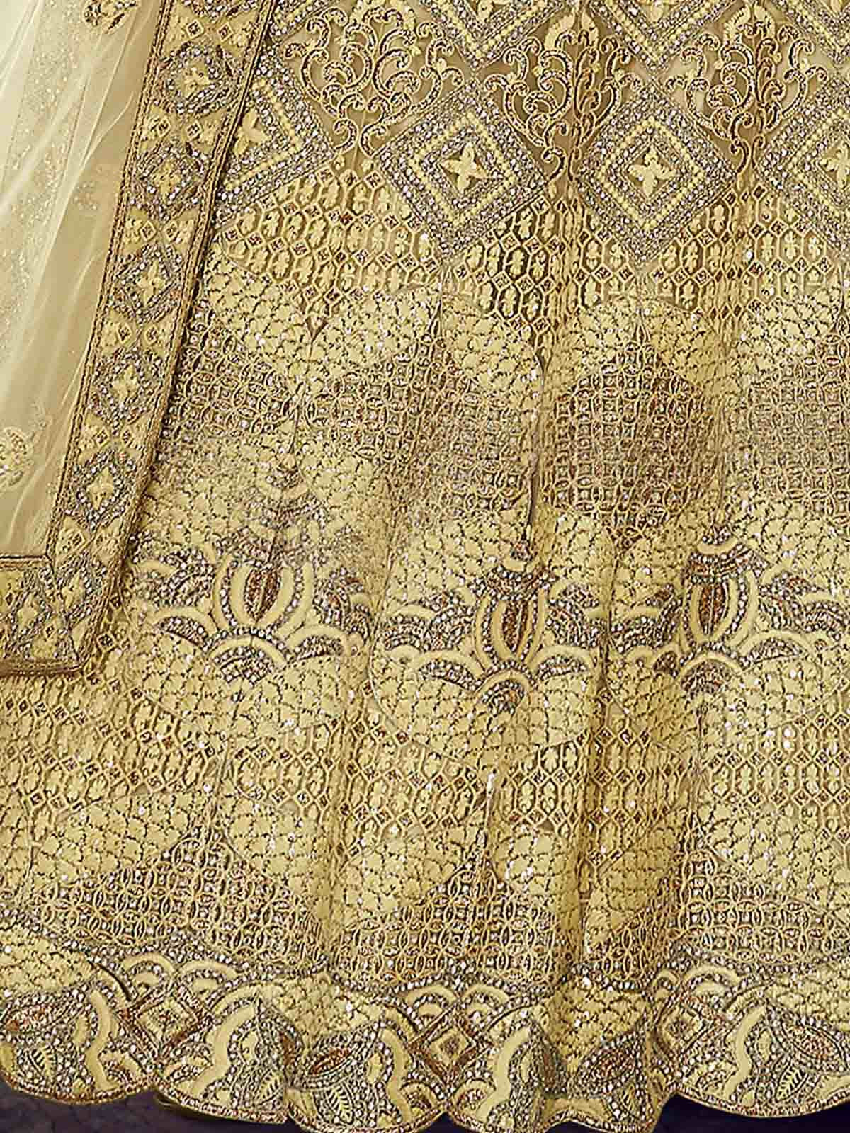 Odette Yellow Embroidered Crepe Semi Stitched Lehenga With Blouse For Women