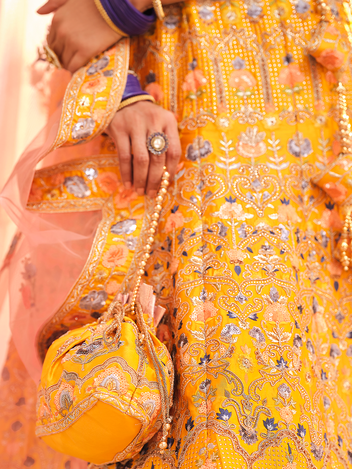 Odette Women Mustard Swarovski Embroidered Crepe Semi Stitched Lehenga With Unstitched Blouse