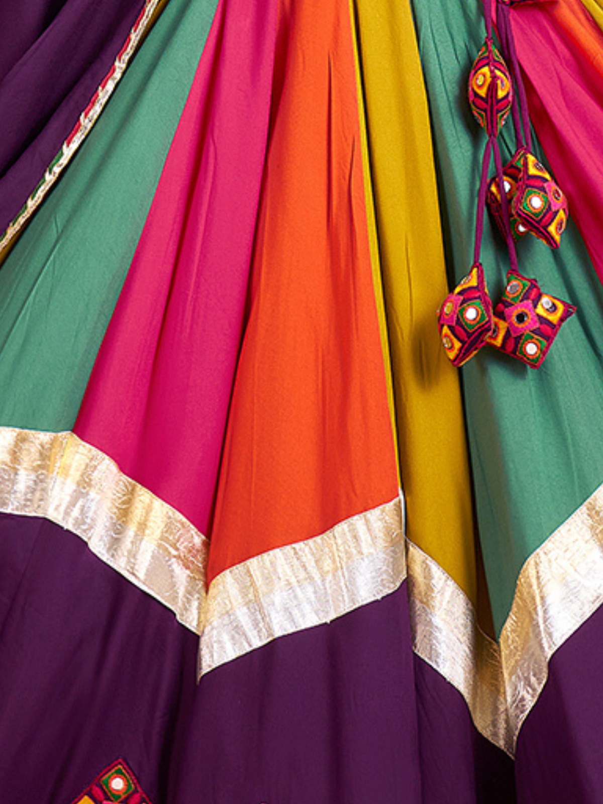 Odette Multicolor Viscose Cotton Embroidered Semi-Stitched Lehenga Choli For Women