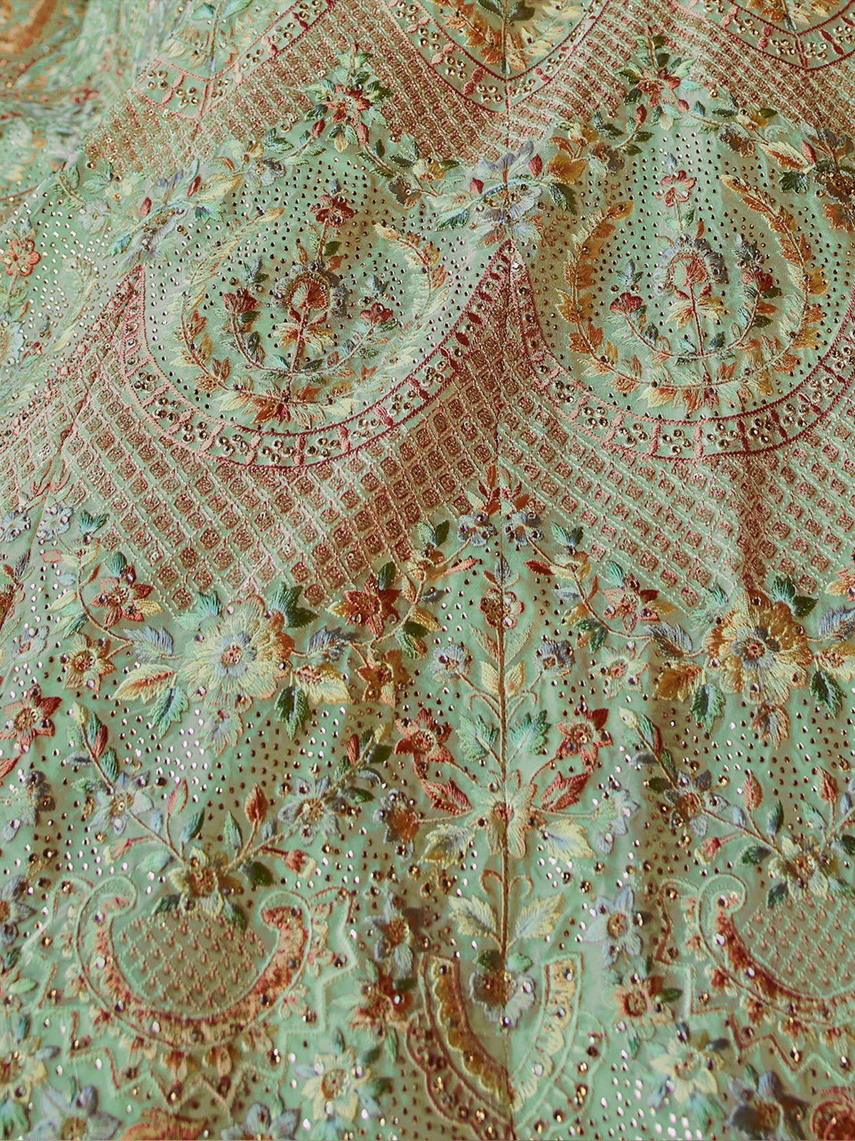 Odette Olive Embroidered Georgette Semi Stitched Lehenga With Blouse For Women