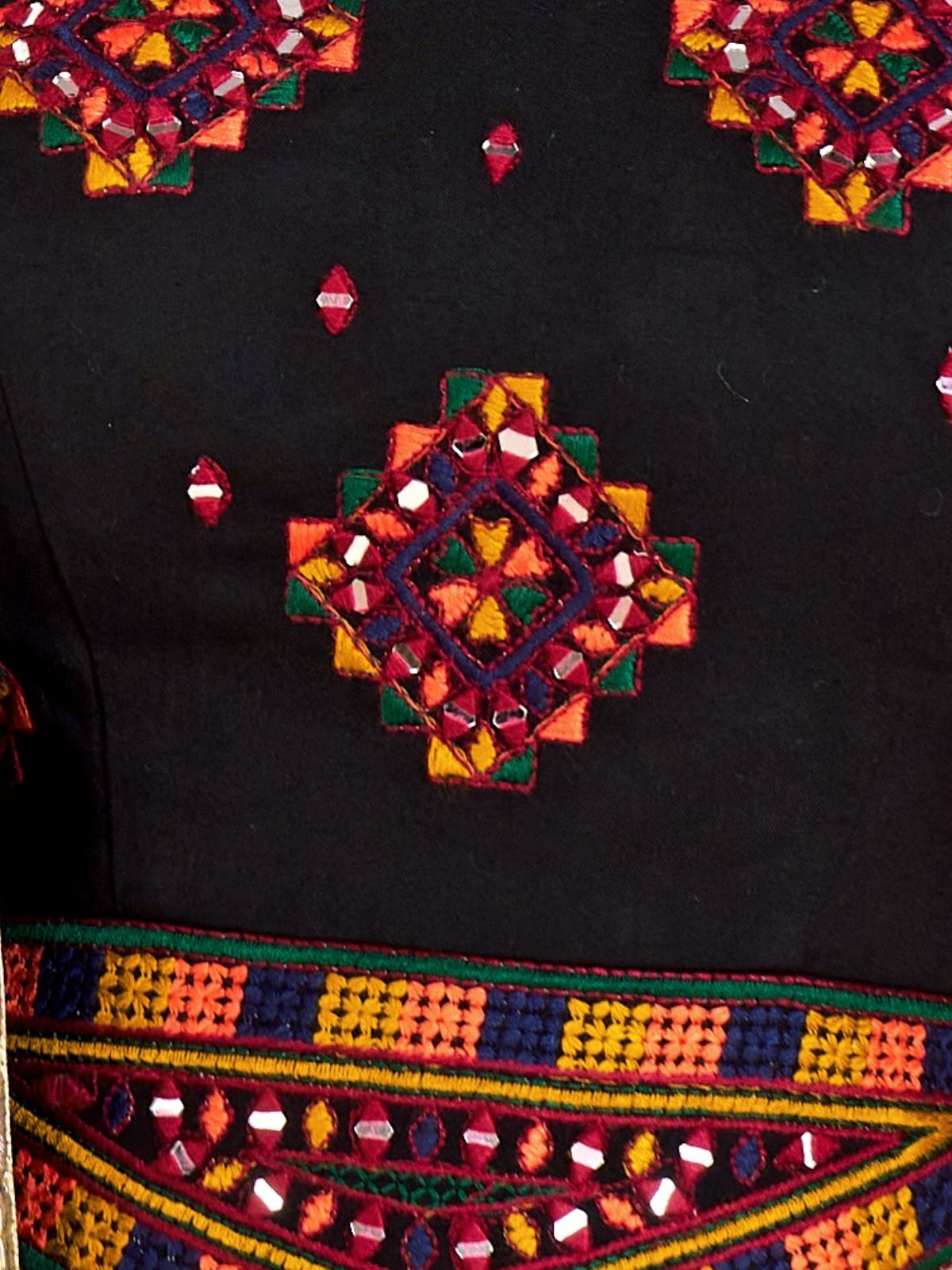 Odette Black Cotton Blend Solid With Golden Border Semi-Stitched Lehenga For Women