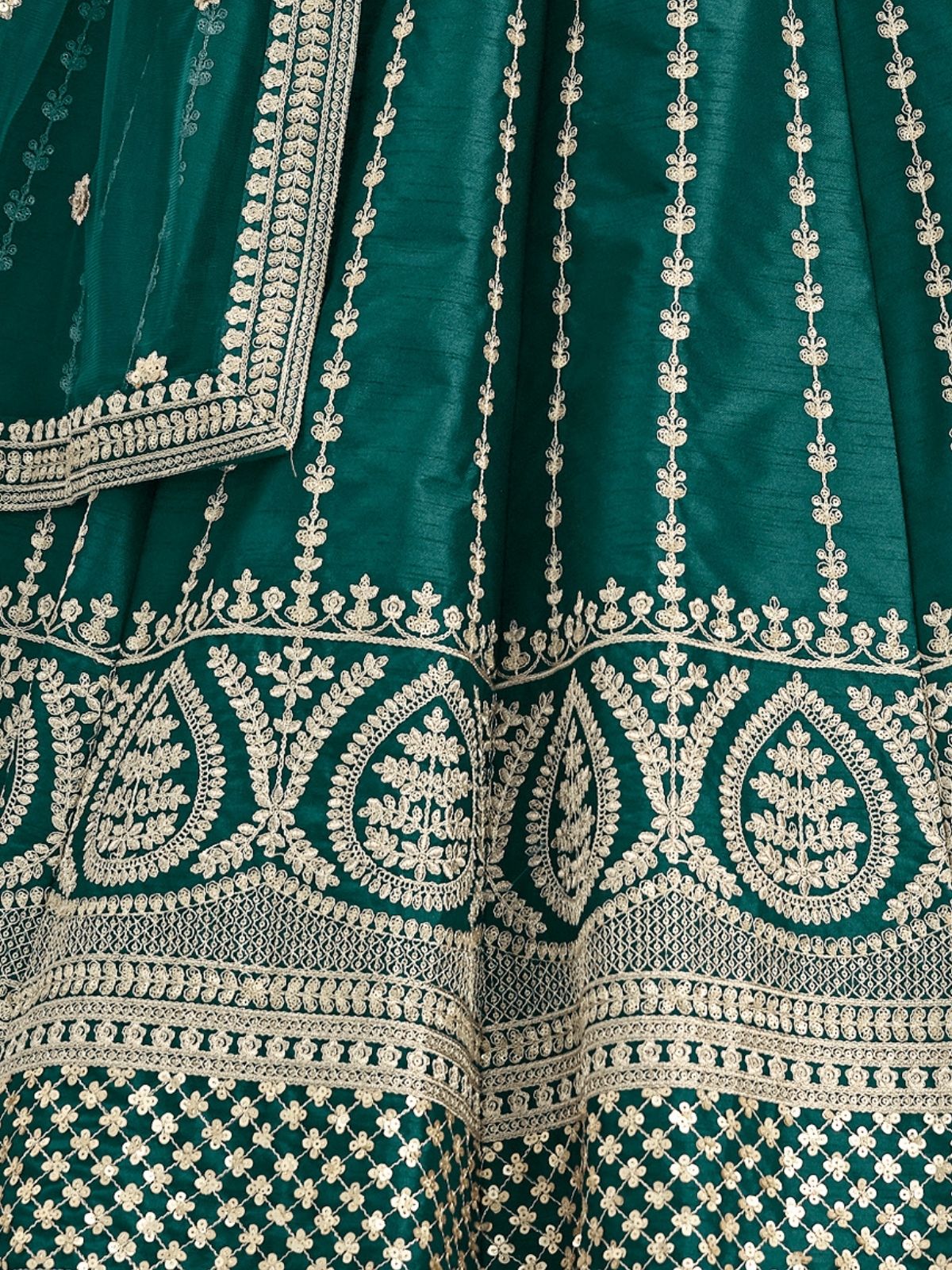 Odette Teal Green Art Silk Embellished Semi-Stitched lehenga For Women