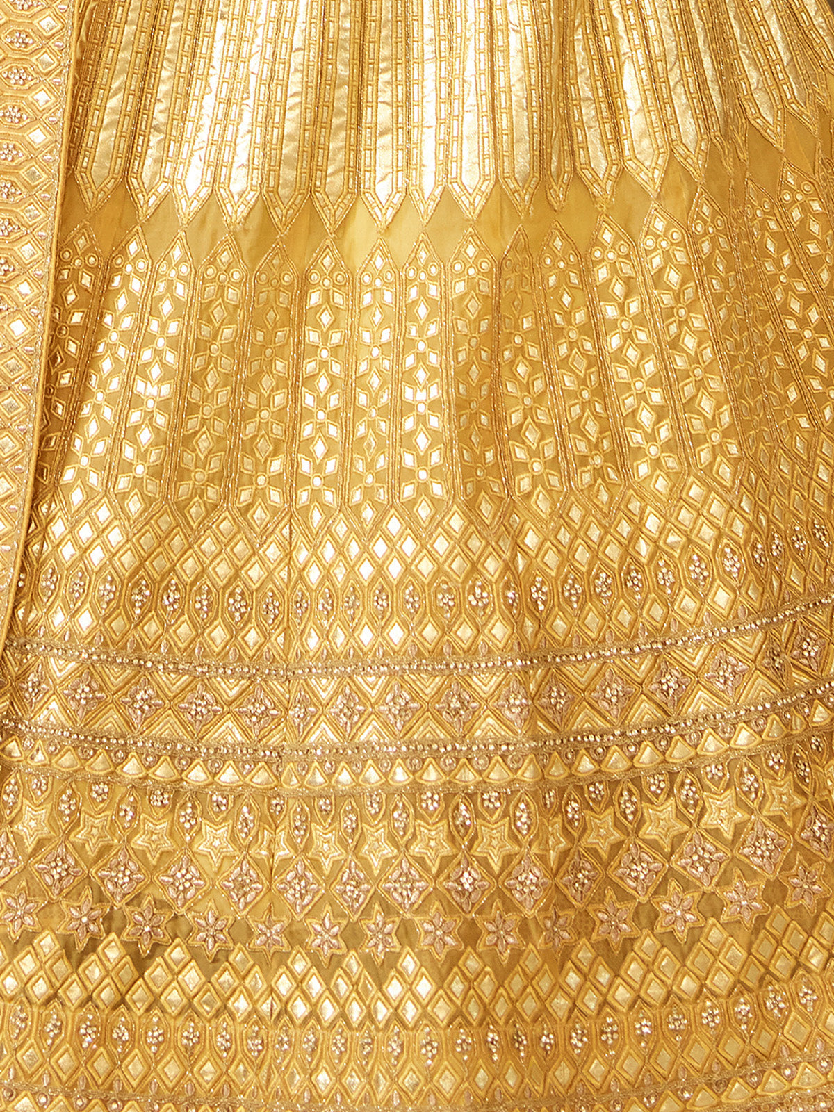 Odette Mustard Embroidered Organza Semi Stitched Lehenga With Blouse For Women