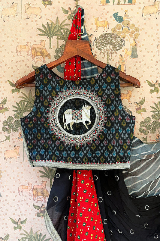 Black Cotton Silk Embroidered Lehenga