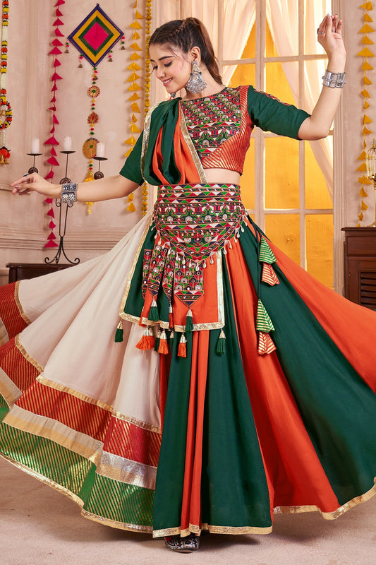 Multi Colored Viscose Chaniya Choli with Kachchi Work Dupatta