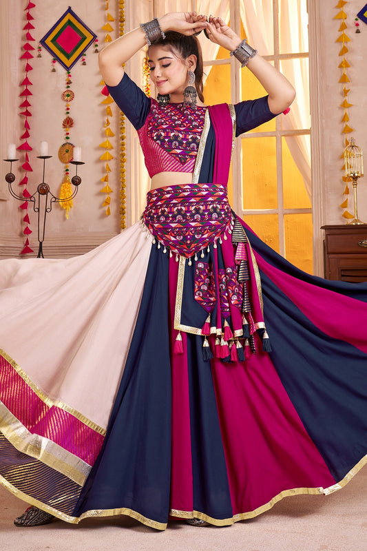 Multi Colored Viscose Cotton Chaniya Choli with Kachchi Work Dupatta