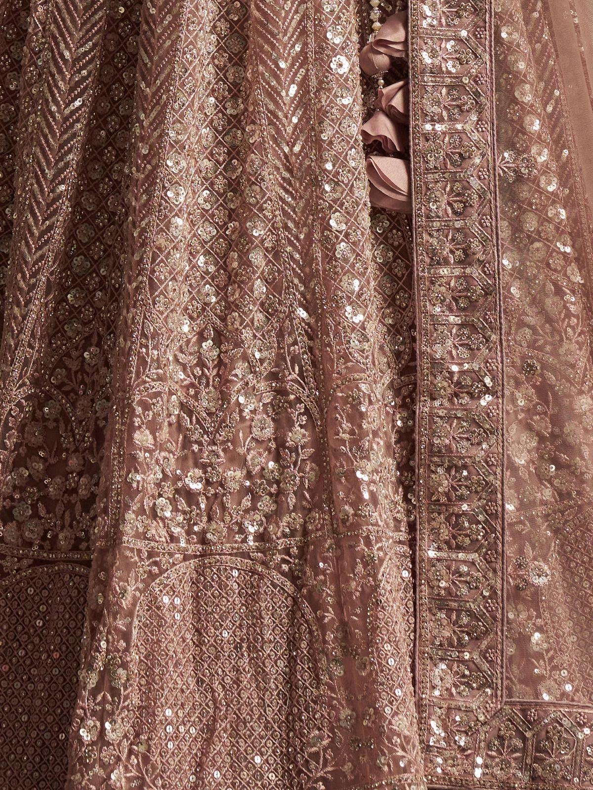 Odette Mauve Net Embellished Semi-Stitched Lehenga For Women