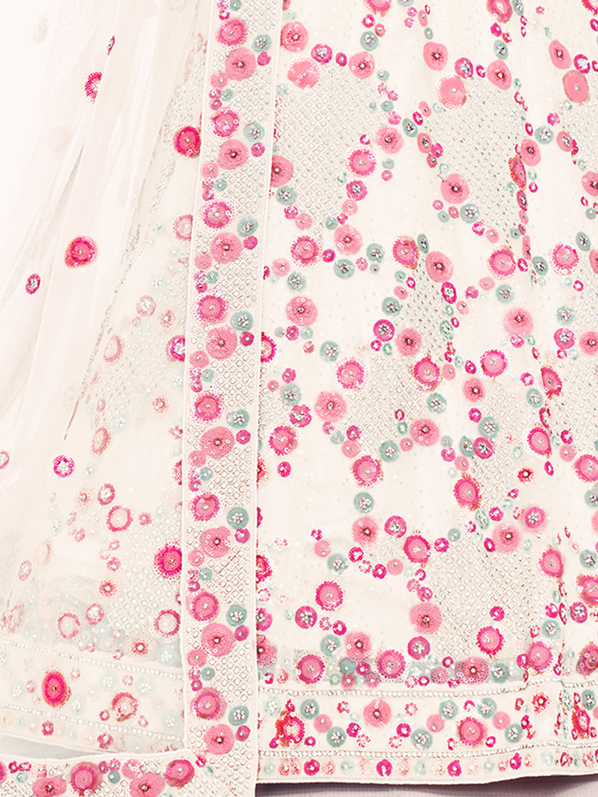 Odette White Embroidered Soft Net Semi Stitched Lehenga With Blouse For Women