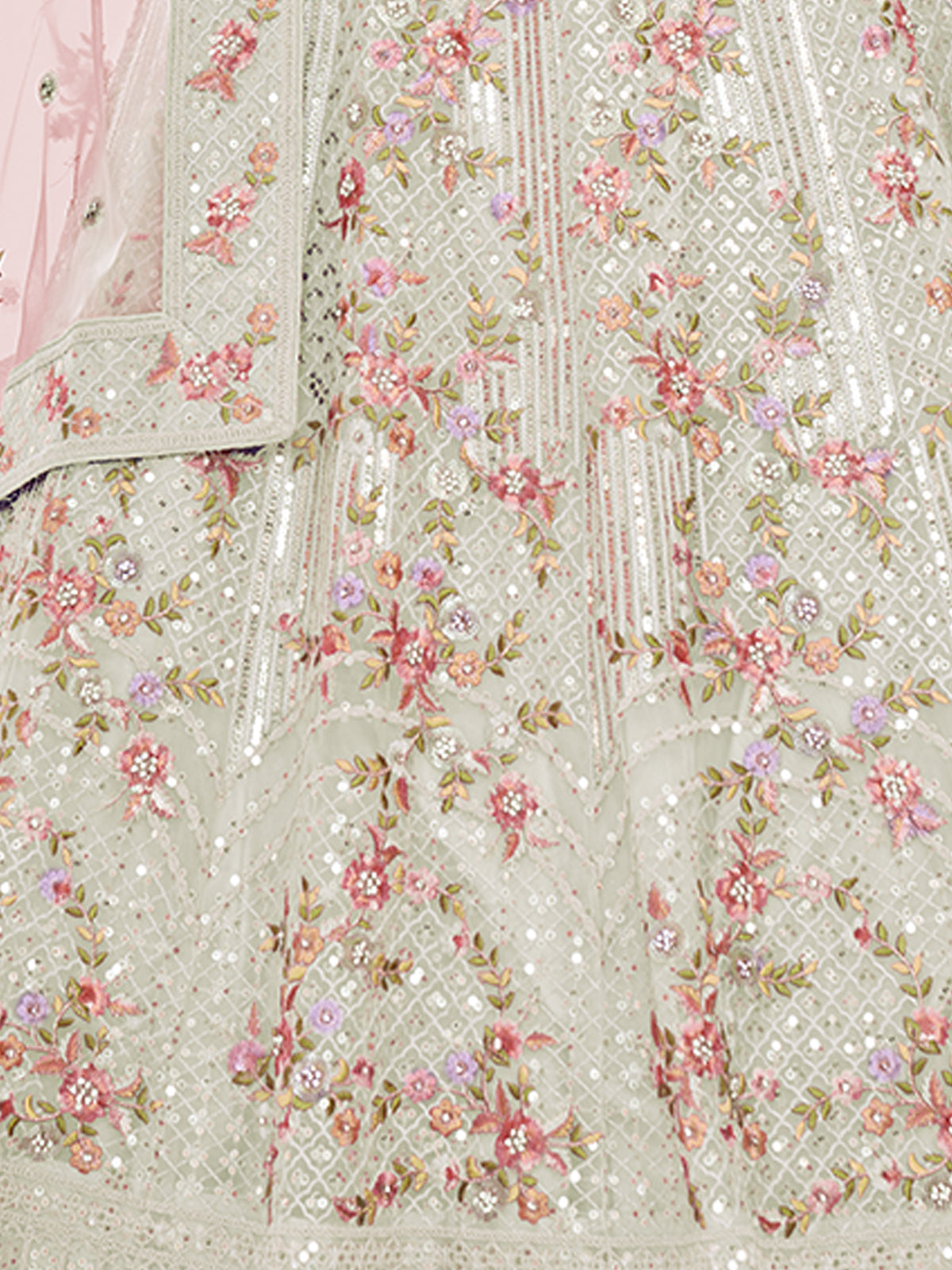 Odette Cream Embroidered Soft Net Semi Stitched Lehenga With Blouse For Women