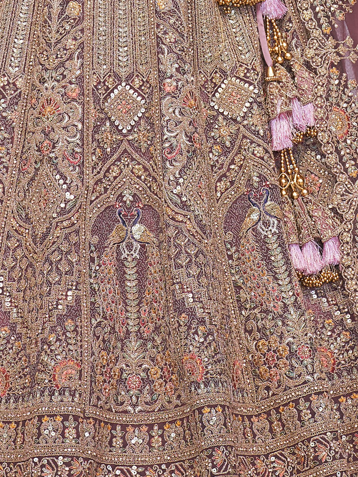 Odette Mauve Soft Net Embroidered Semi-Stitched Lehenga With Unstitched Blouse For Women