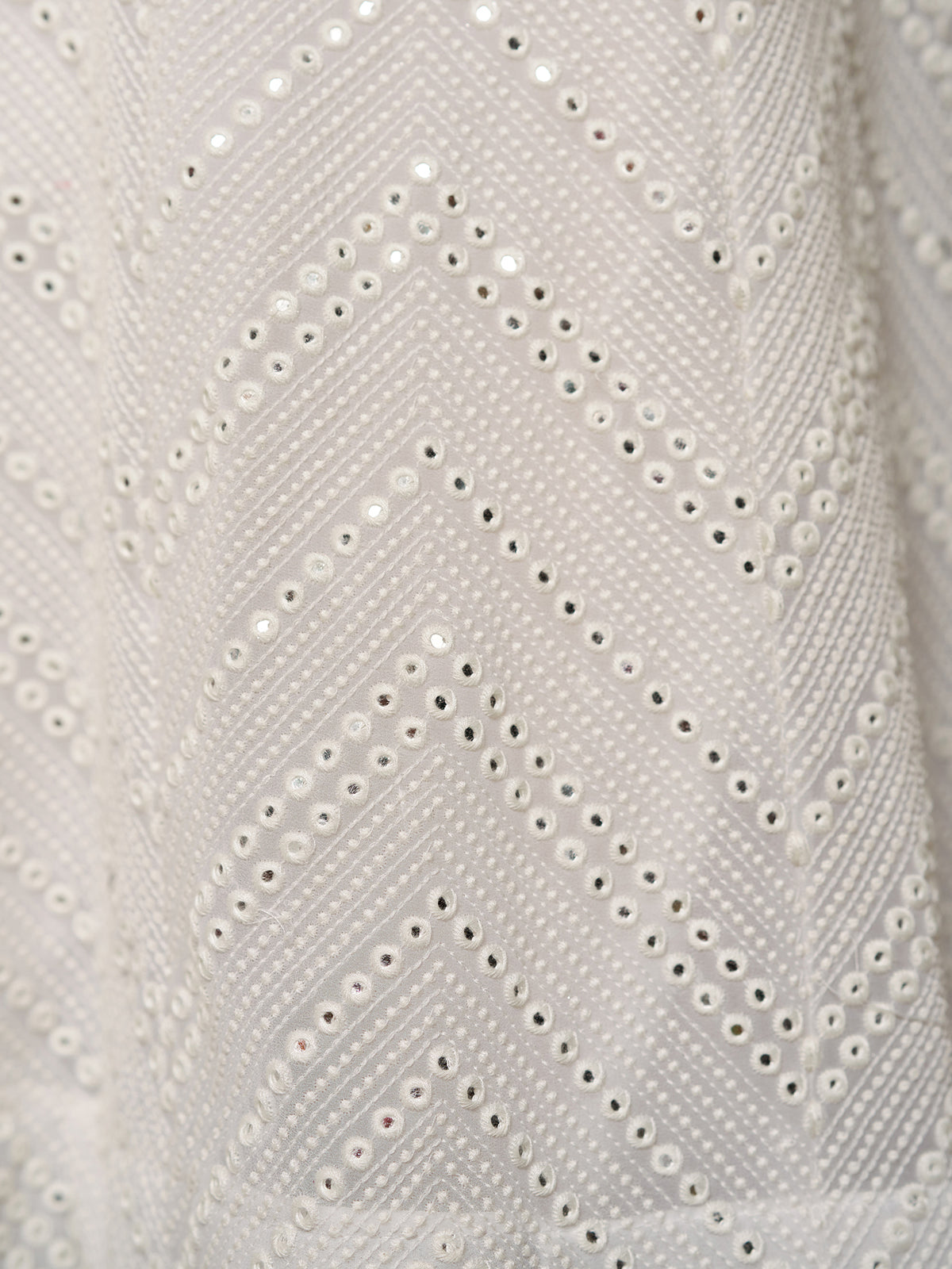 Odette Women White Embroidered Georgette Semi Stitched Lehenga With Blouse Piece