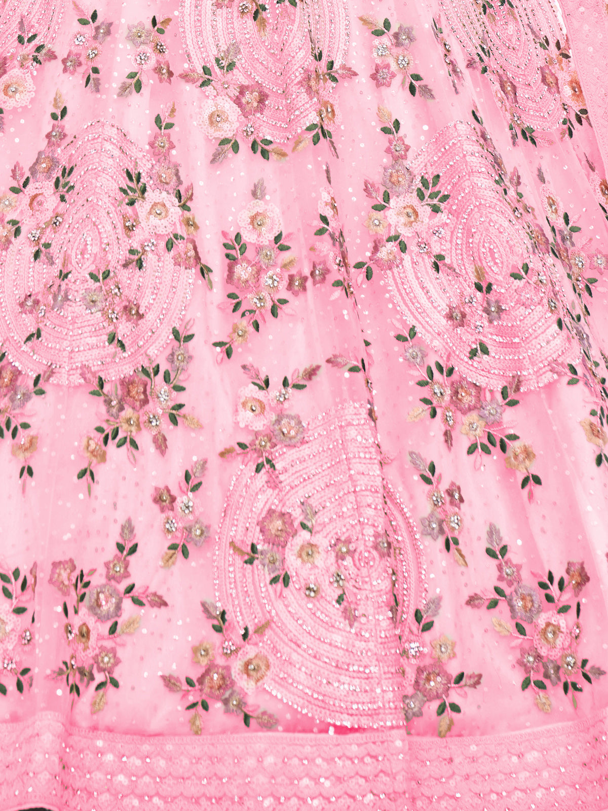 Odette Pink Embroidered Soft Net Semi Stitched Lehenga With Blouse For Women