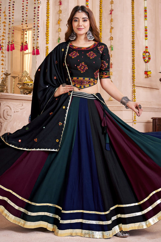 Multi Colored Viscose Cotton Flared Chaniya Choli with Lace