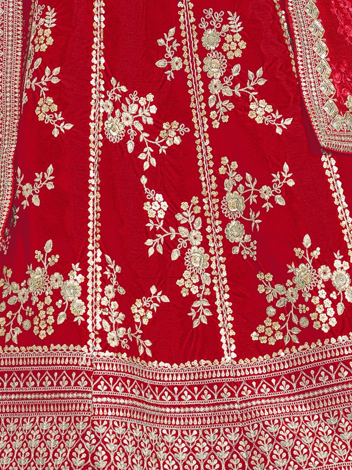 Odette Red Art Silk Embroidered Semi-Stitched lehenga For Women