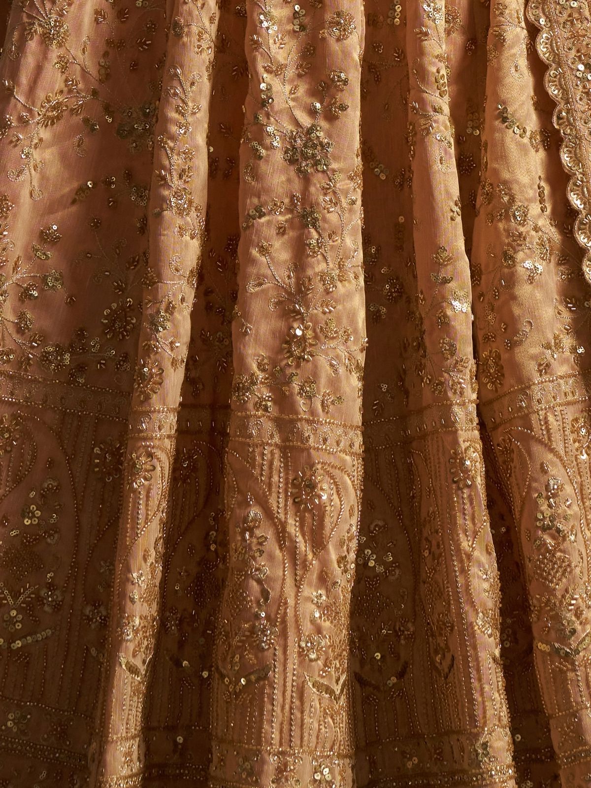 Odette Golden Beige Net Embellished Semi-Stitched Lehenga For Women