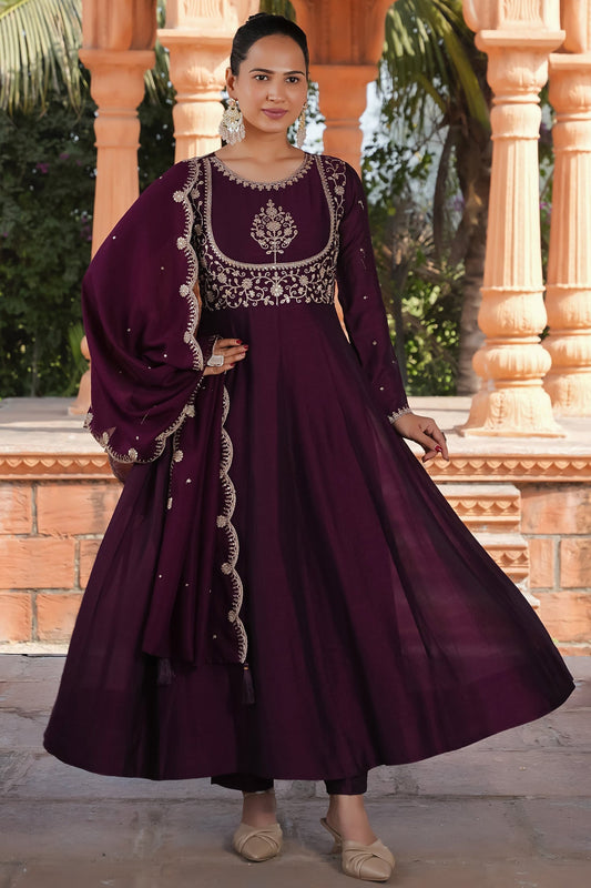 Art Silk Embroidered Anarkali Kurti Set
