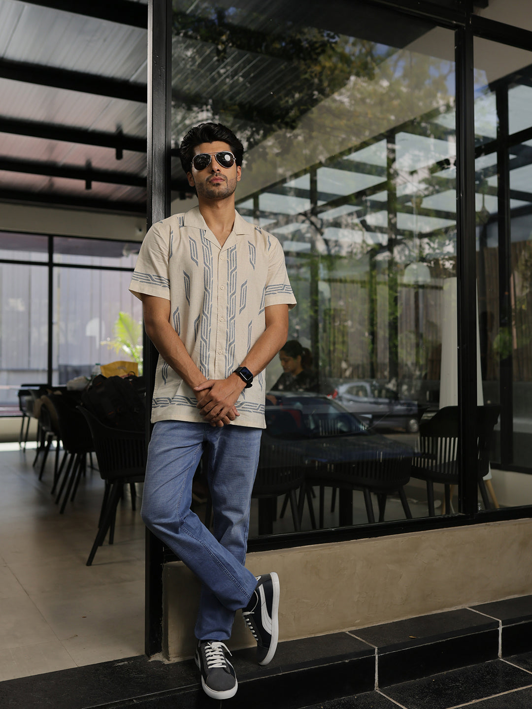 Beige Panel Printed Casual Shirt