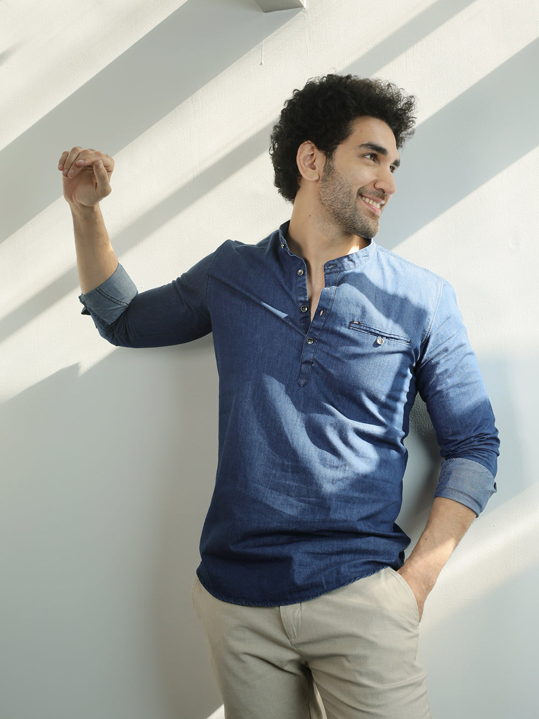 Dark Blue Casual Denim Shirt