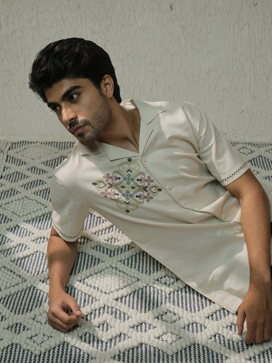 Beige Panel Printed Casual Shirt