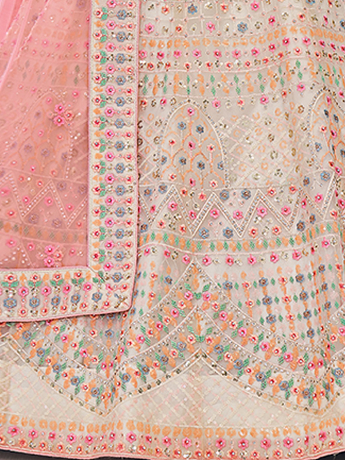 Odette Off White Embroidered Soft Net Semi Stitched Lehenga With Blouse For Women