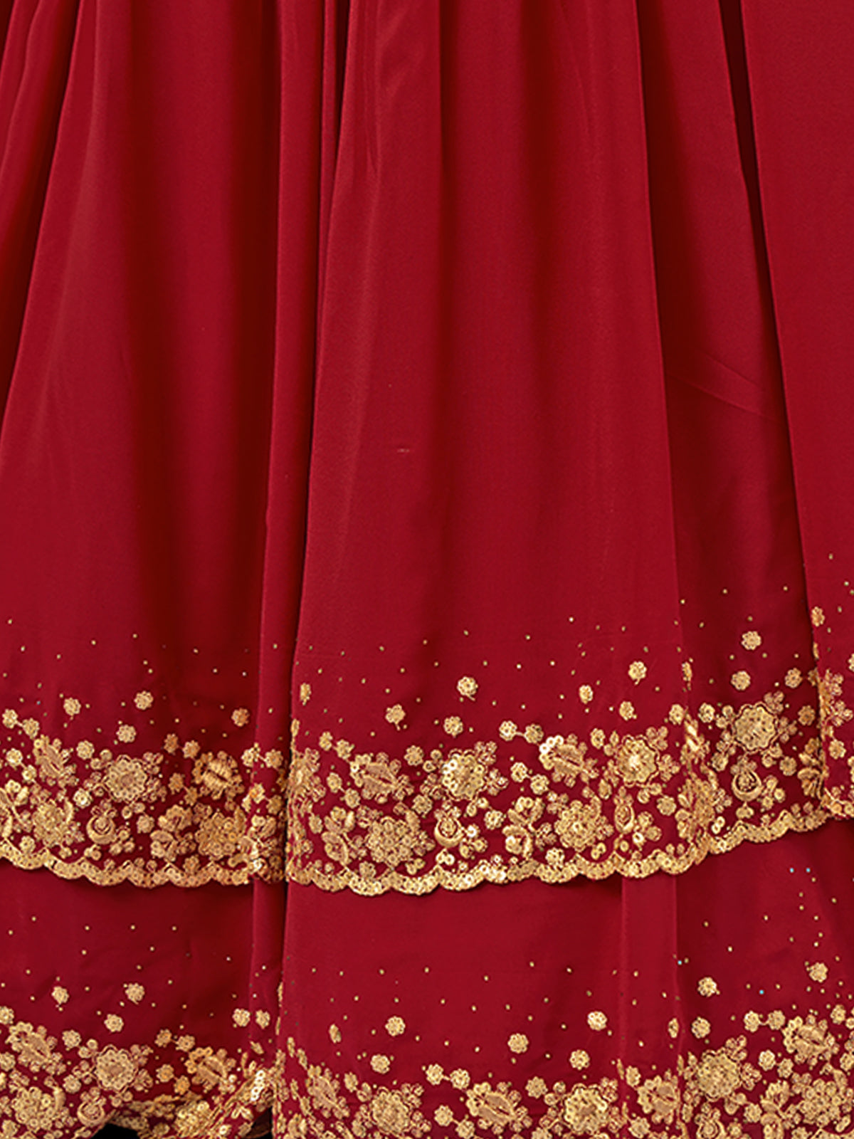 Odette Red Embroidered Georgette Semi Stitched Lehenga With Blouse For Women