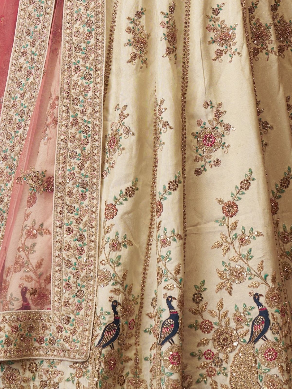 Odette Off White Silk Blend Embroidered Semi-Stitched Lehenga For Women