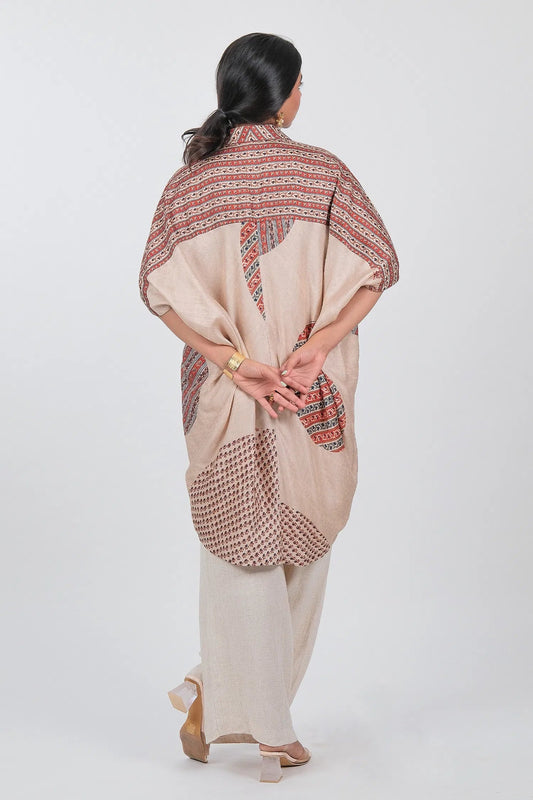 Beige Crepe Silk Printed Kurti Top