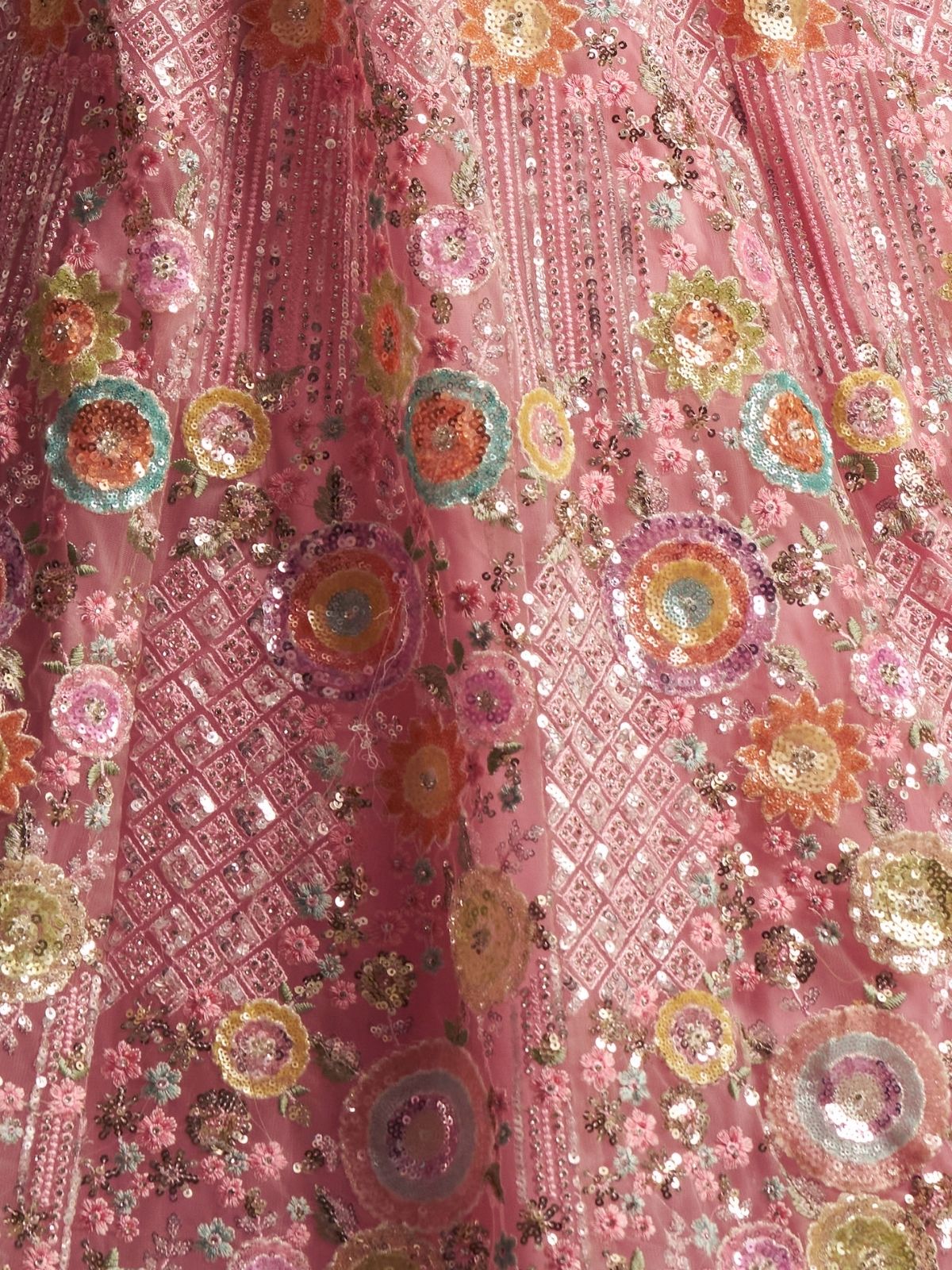 Odette Pink Net Embellished Semi-Stitched Lehenga For Women