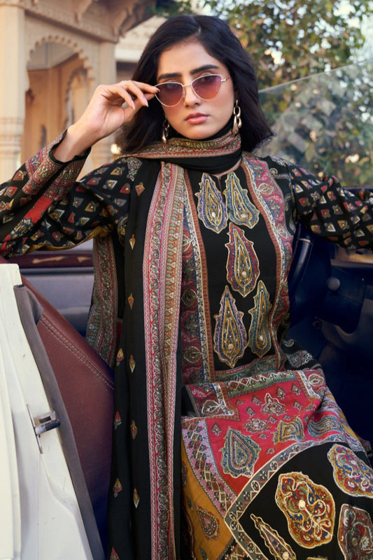 Black Art Silk Printed Straight Cut Kurti Set