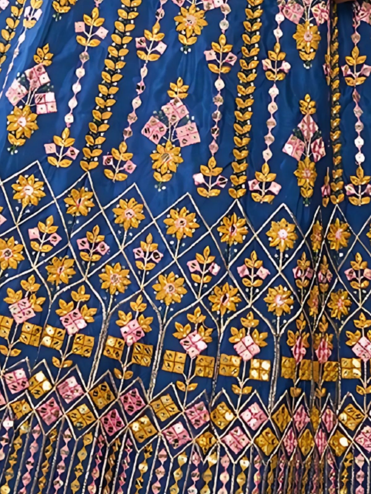 Odette Blue Chinon Silk Embroidered Semi-Stitched Lehenga For Women