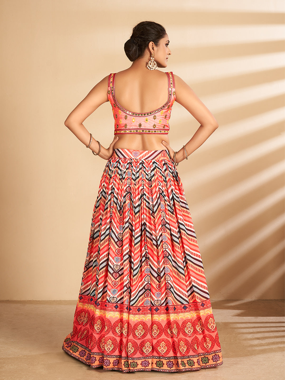 Odette Women Multicolor Printed, Handwork Art Silk Semi Stitched Lehenga With Unstitched Blouse