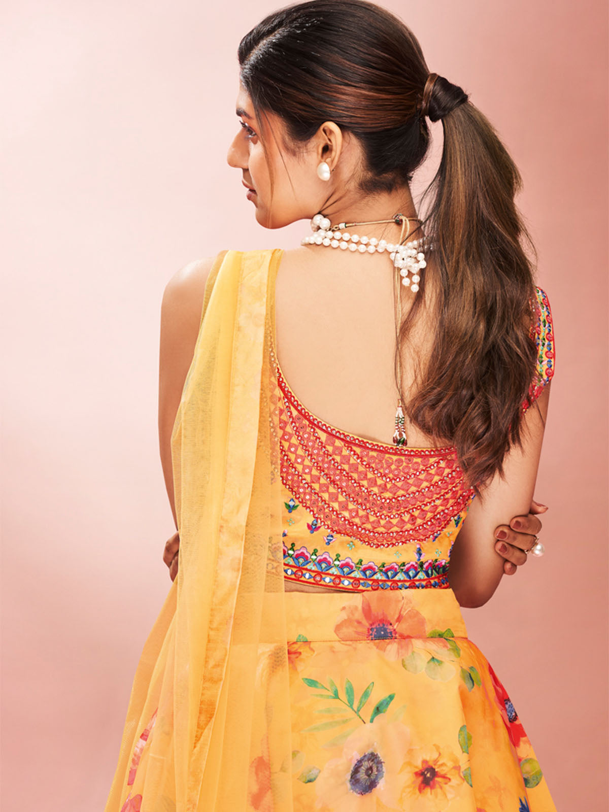 Odette Yellow Printed Organza Stitched Lehenga With Blouse For Women