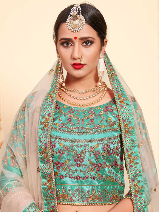 Odette Women Peach Elegant Semi Stitched Lehenga With Unstitched Blouse