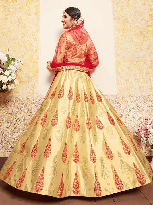 Odette Women Beige Stunning Semi Stitched Lehenga With Unstitched Blouse