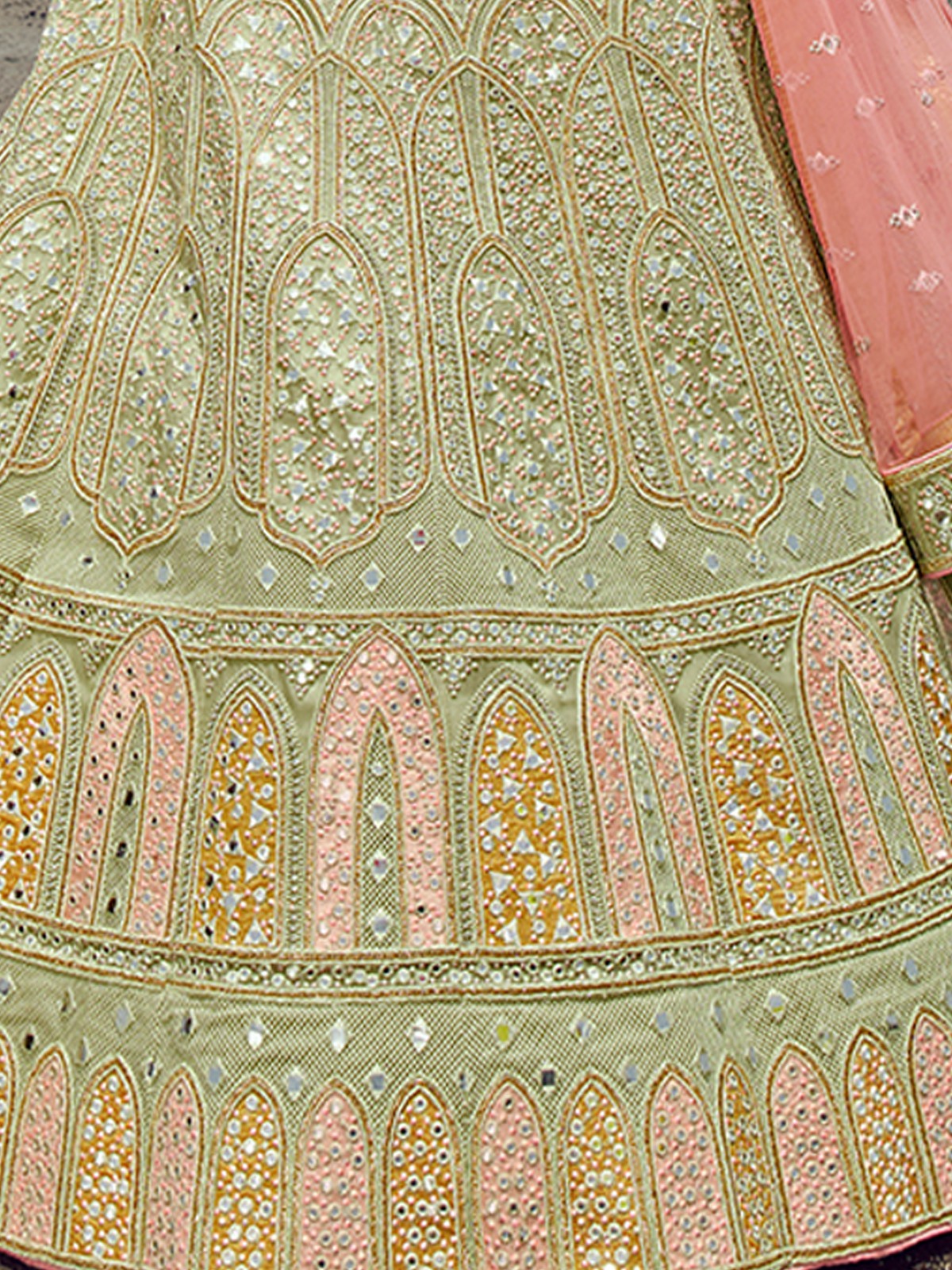 Odette Women Green Organza Embroidered Semi Stitched Lehenga With Unstitched Blouse