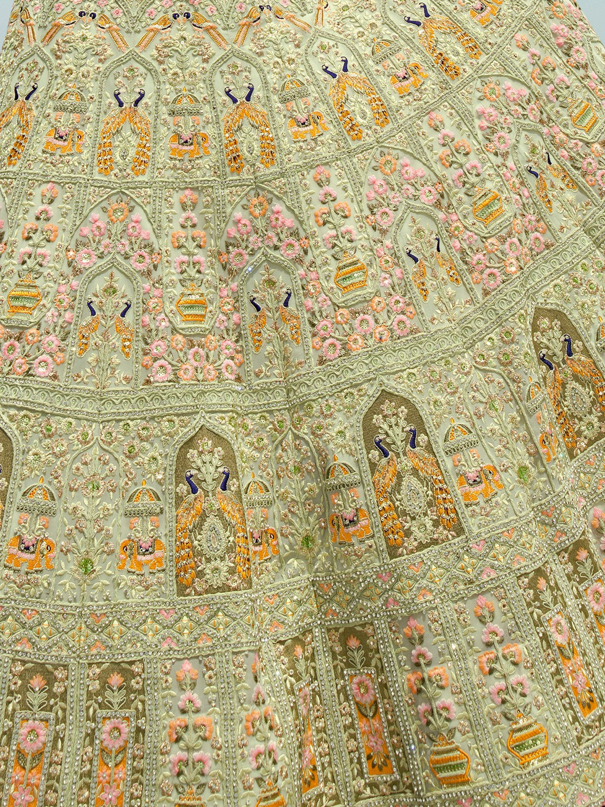 Odette Women Green Embroidered Georgette Semi Stitched Lehenga With Unstitched Blouse