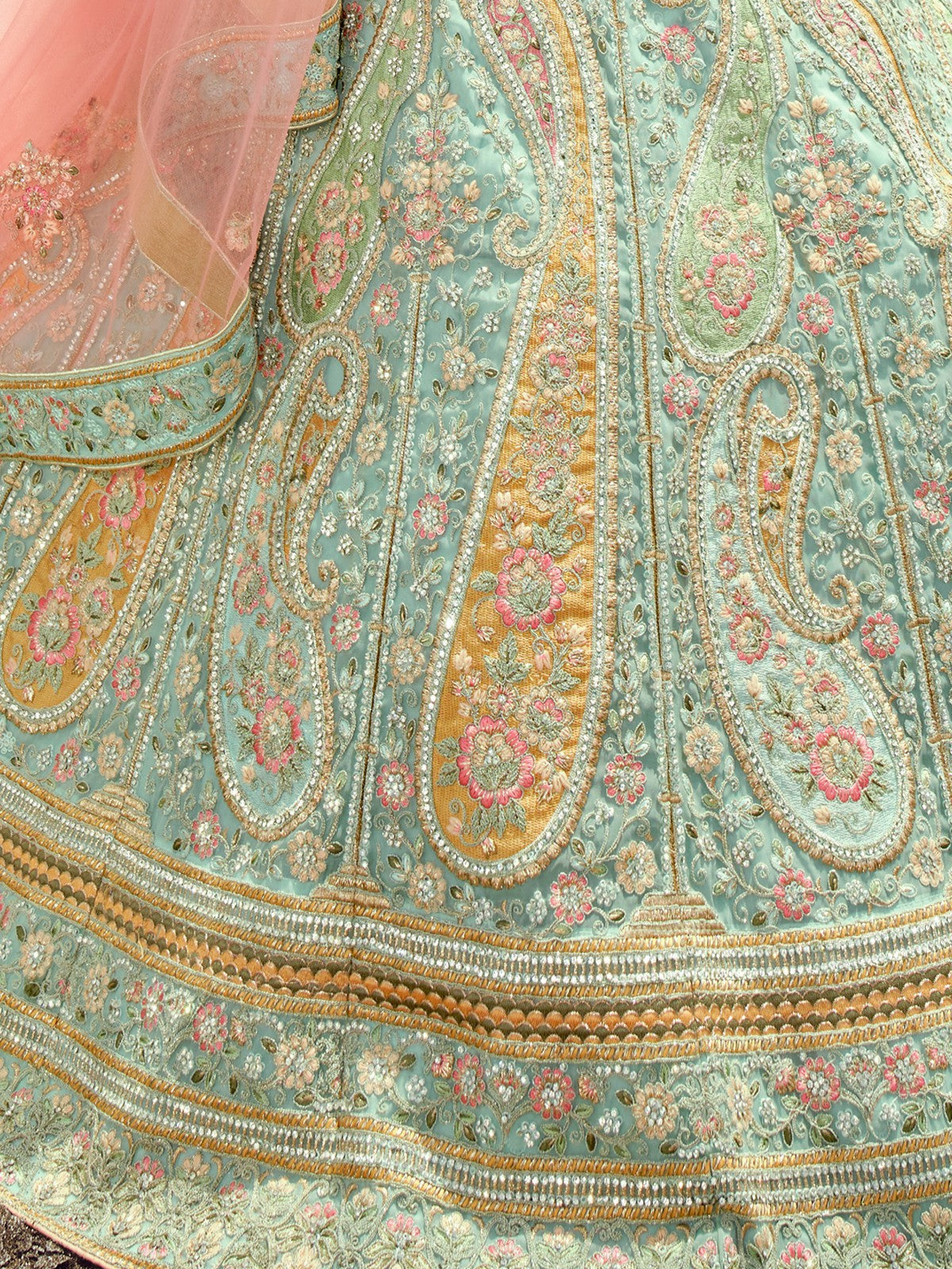 Odette Women Sky Blue Embroidered Organza Semi Stitched Lehenga With Unstitched Blouse