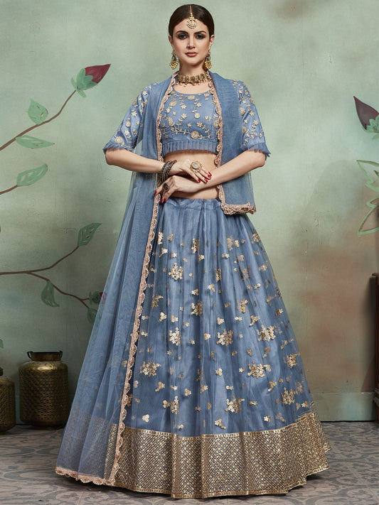 Odette Women Grey Designer Semi Stitched Lehenga With Unstitched Blouse