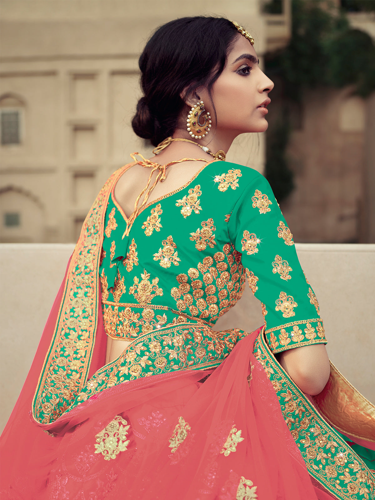 Odette Women Green Embroidered Semi Stitched Lehenga With Unstitched Blouse