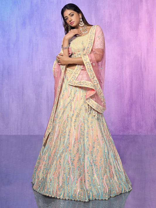 Odette Off White Embroidered Organza Semi Stitched Lehenga With Unstitched Blouse For Women