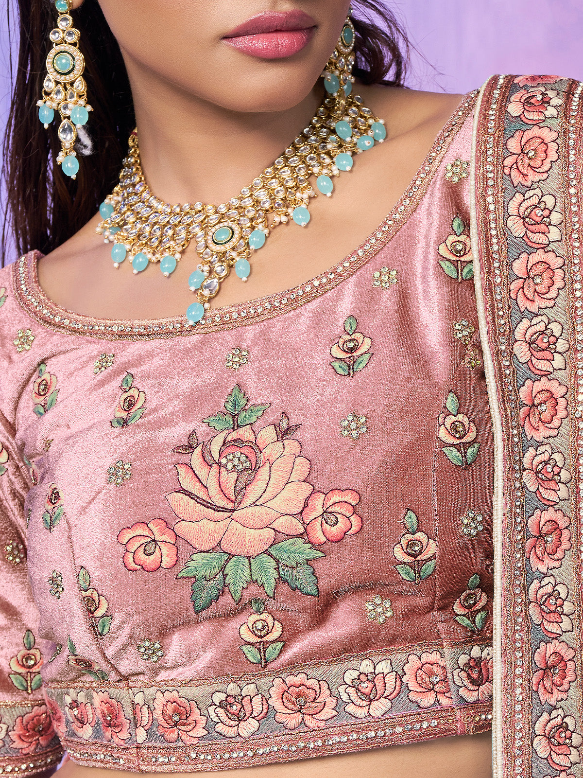 Odette Off white Embroidered Georgette Semi Stitched Lehenga With Unstitched Blouse For Women